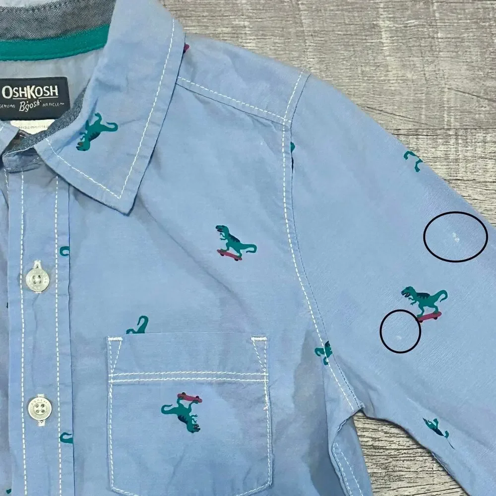 Blue Shirt Bundle Lot (3) Boys 6 Sweatshirt Button Up Dino Athletic T-Shirt